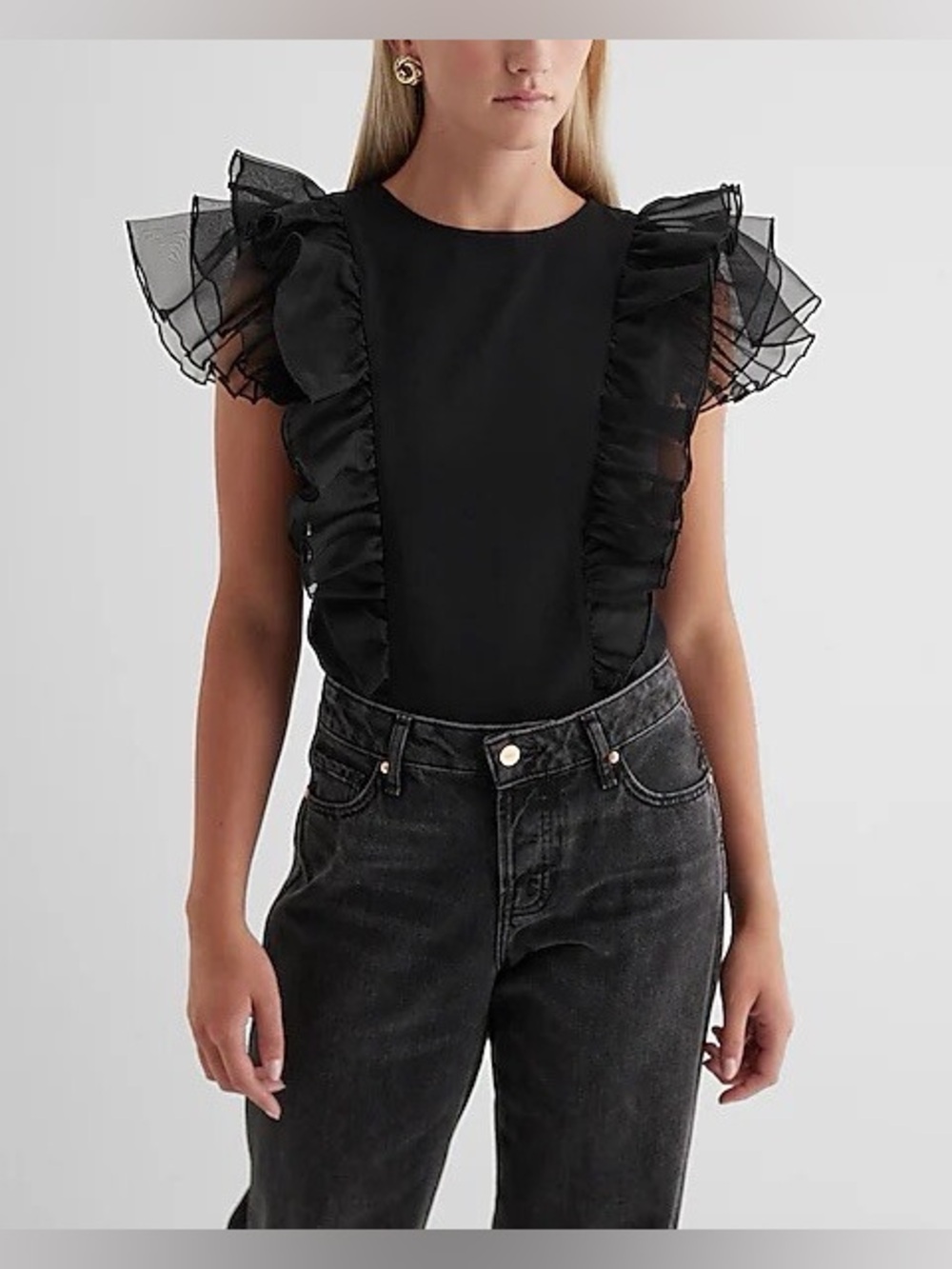 Express Skimming Tulle Flutter Sleeve Top
